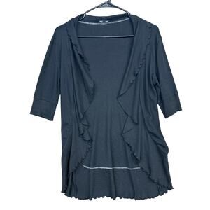 Express Womens Sweater Black Soft Waterfall Cardigan Open Front Short Sleeve S